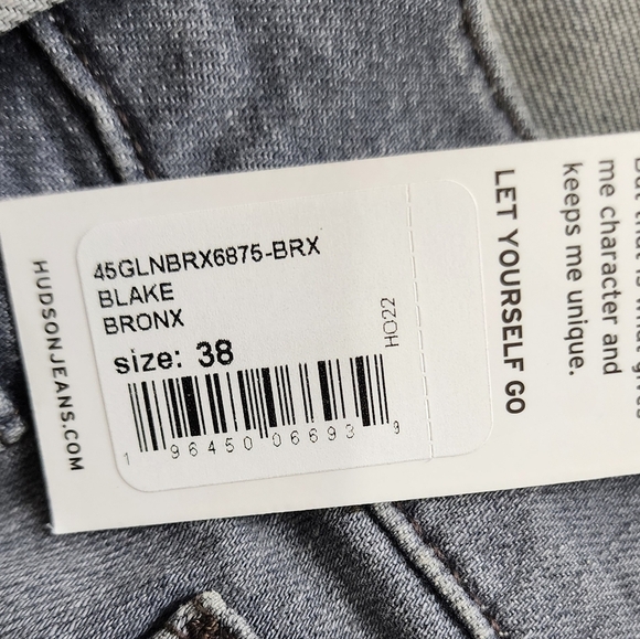 Hudson Blake Bronx Slim Straight Zip Fly Distressed Jeans Grey Men's Size 38 - Picture 9 of 9